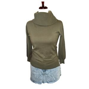 Loft Petite Funnel Neck Sweater Green Knit Long Sleeve Women’s SP